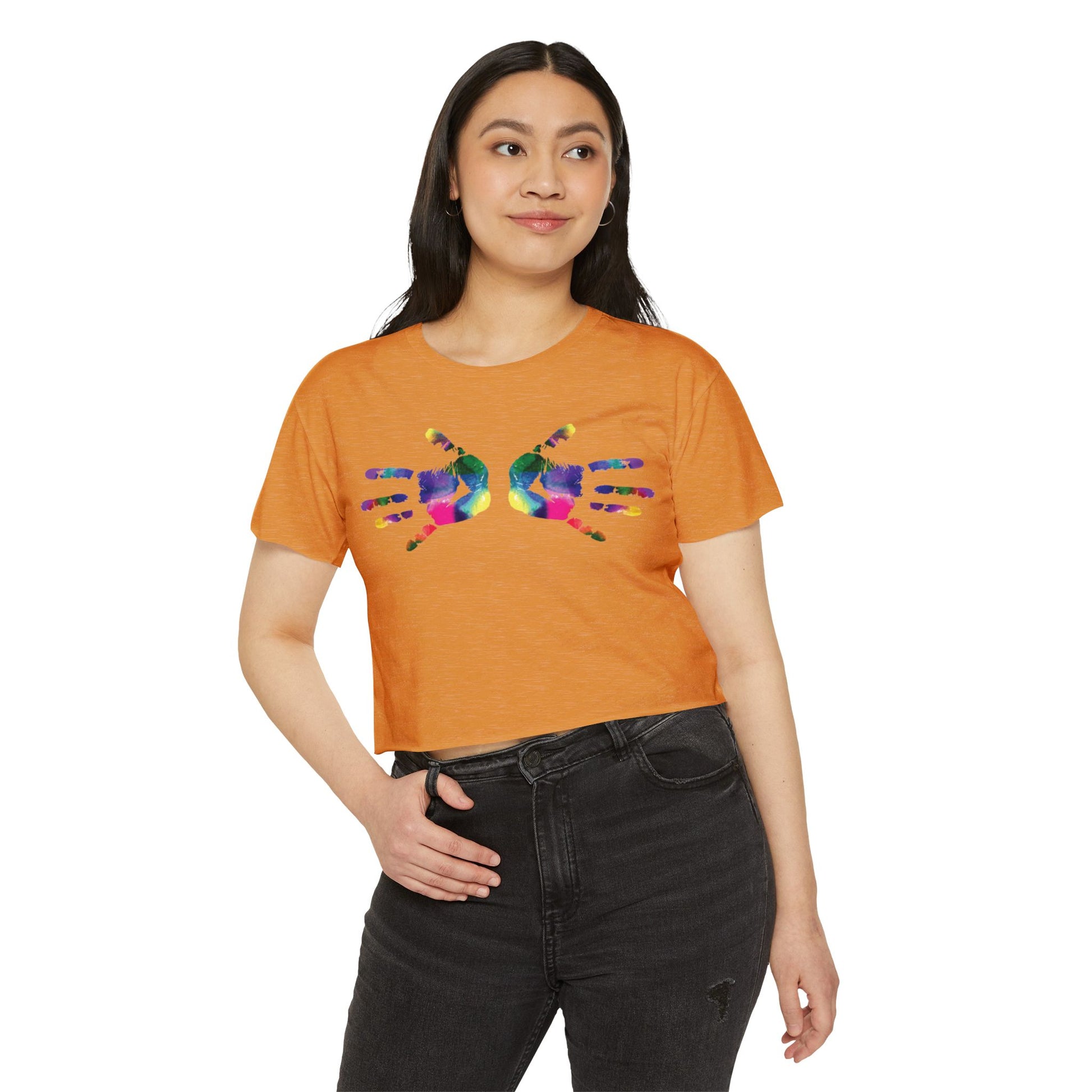Colorful Handprint Festival Crop Top