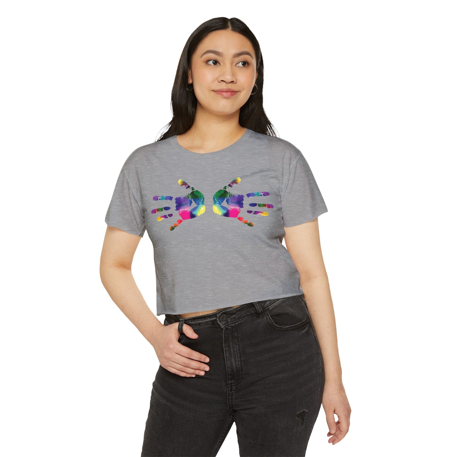Colorful Handprint Festival Crop Top