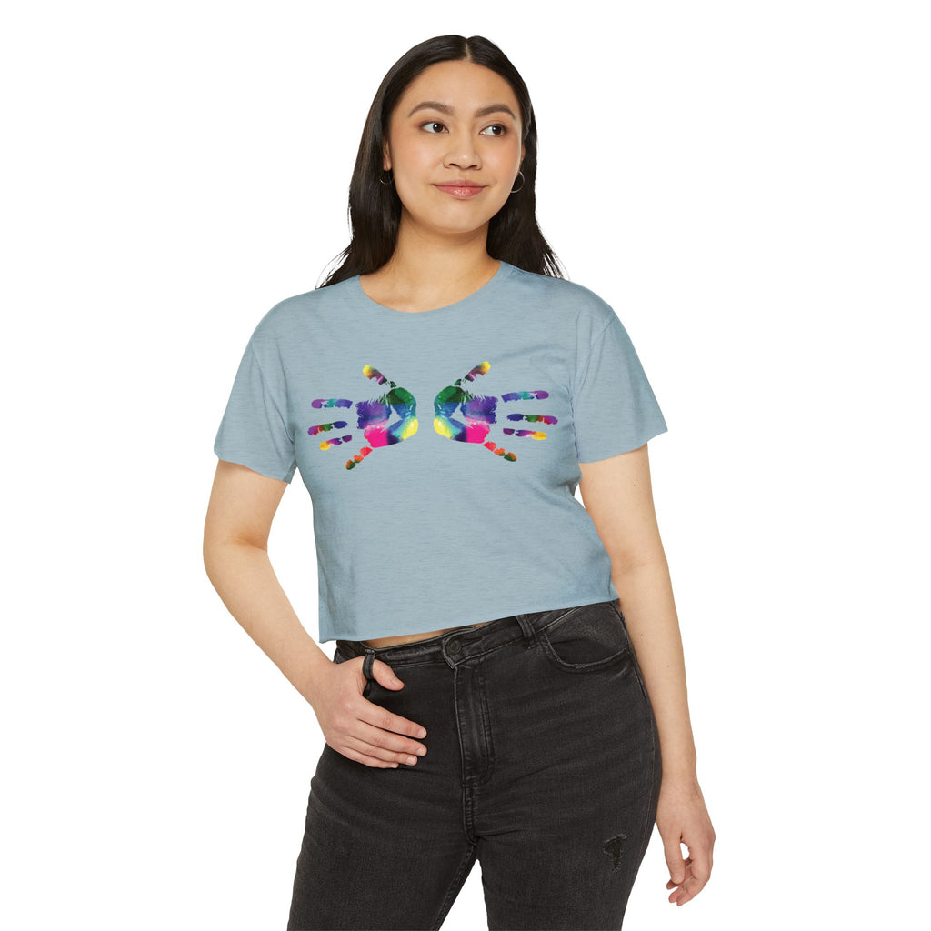 Colorful Handprint Festival Crop Top