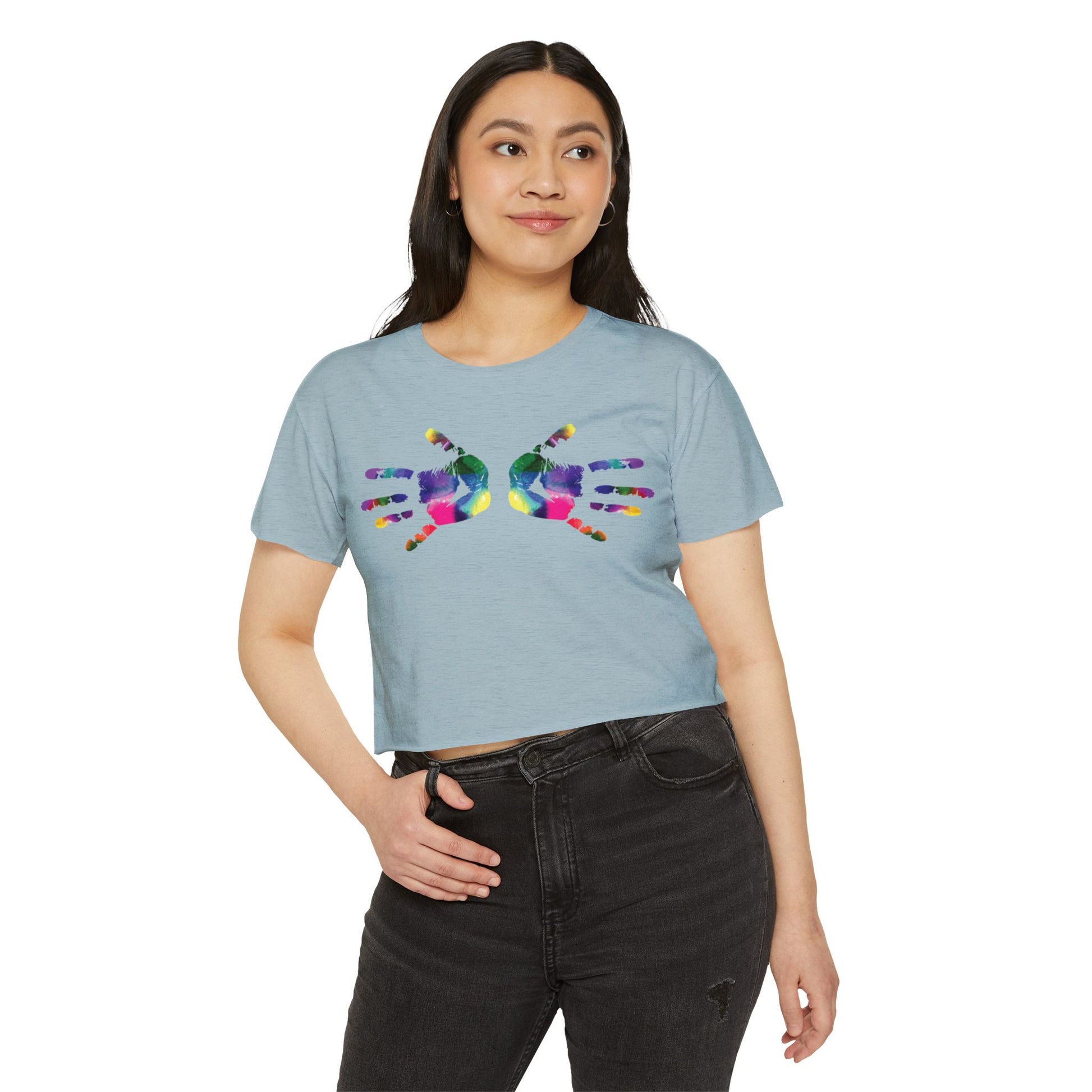Colorful Handprint Festival Crop Top
