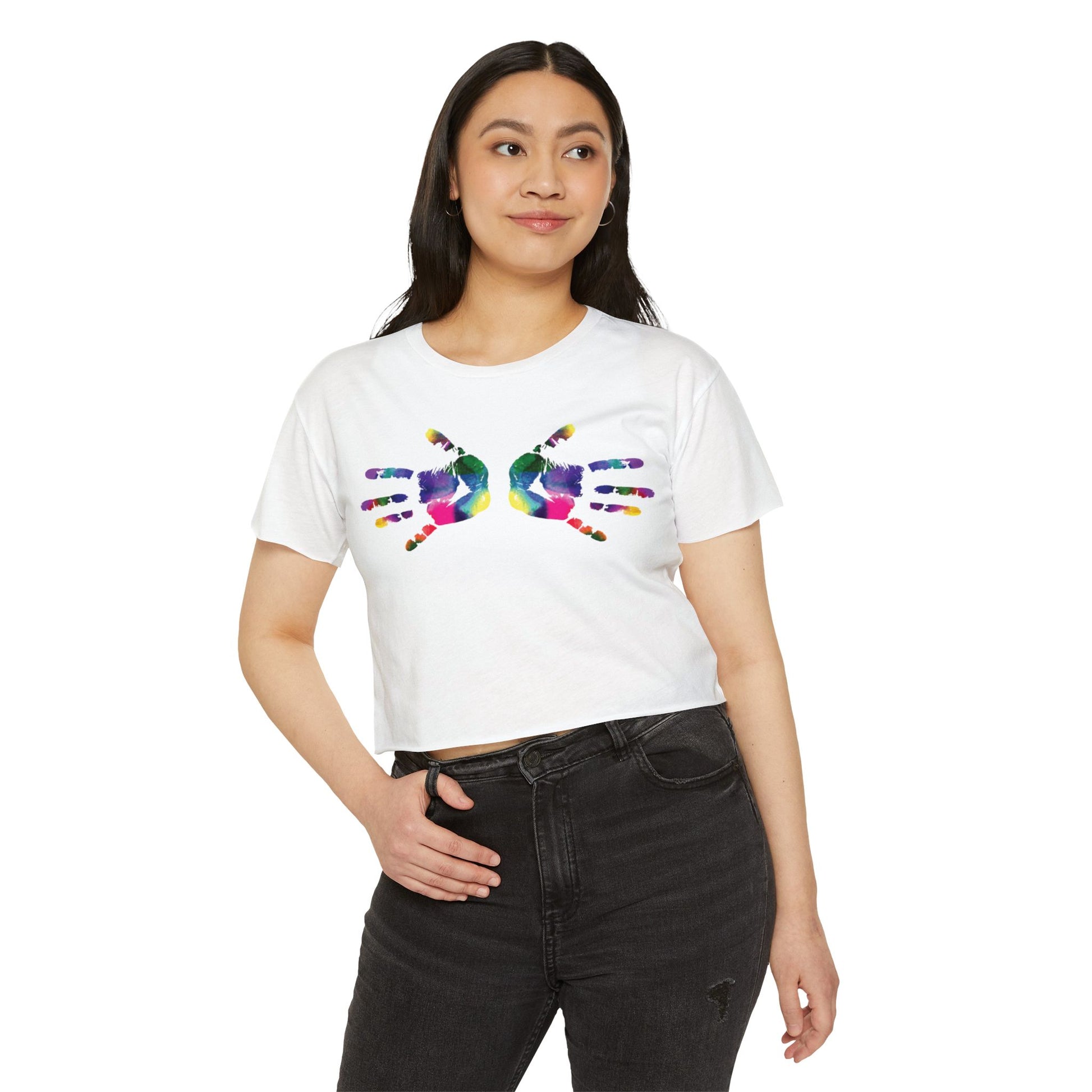 Colorful Handprint Festival Crop Top