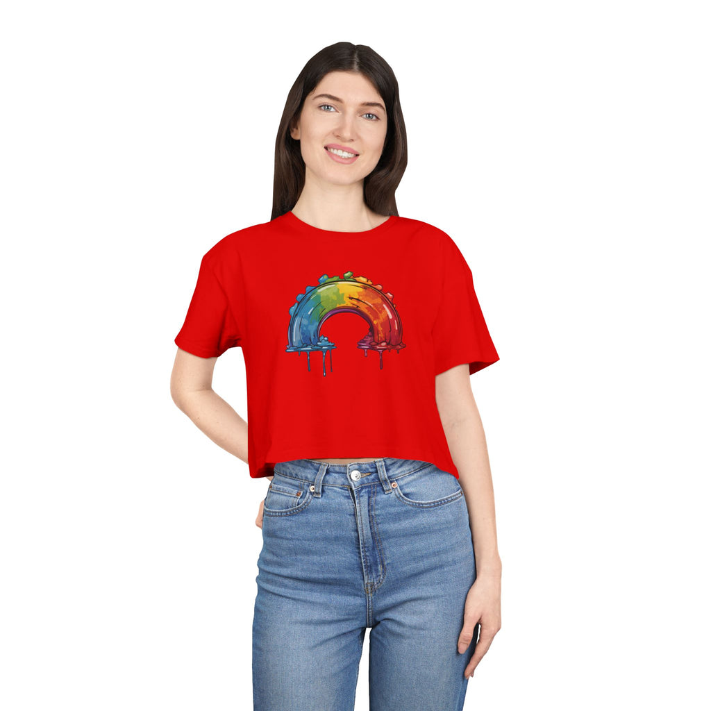 Rainbow Drip Crop Tee Women