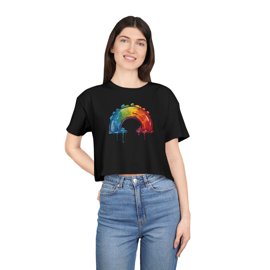 Rainbow Drip Crop Tee Women
