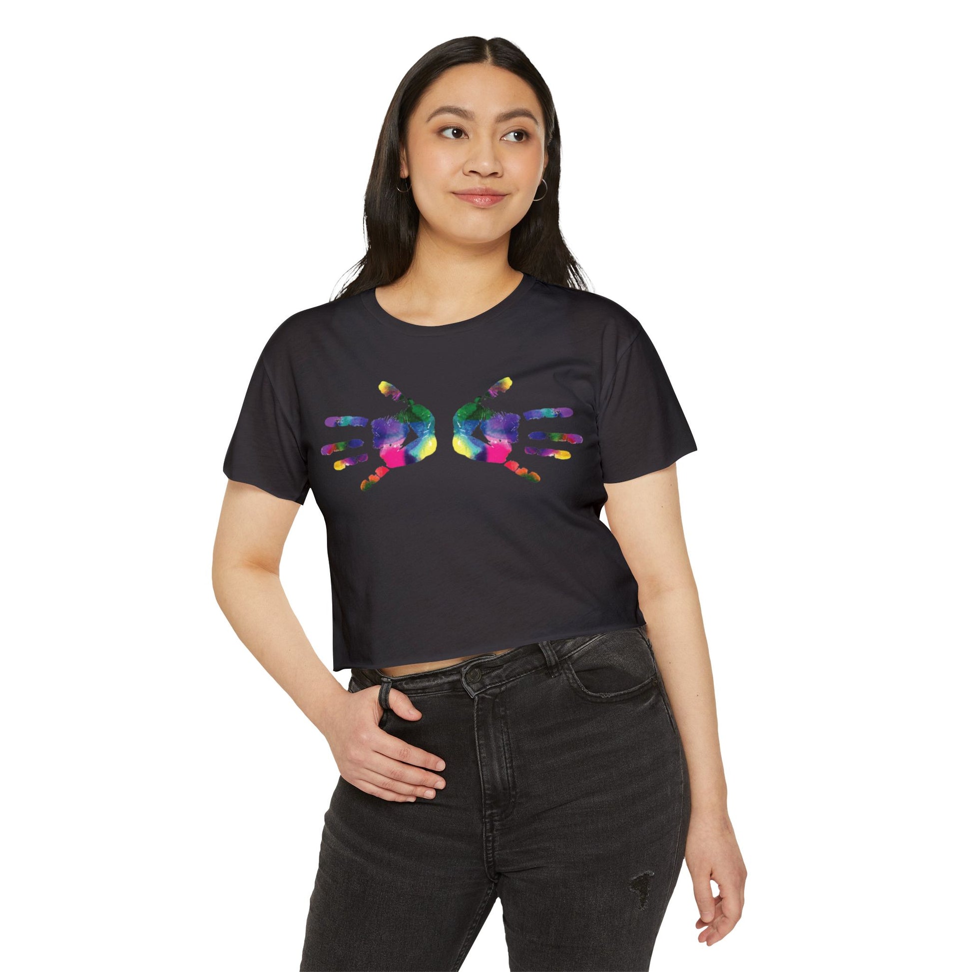 Colorful Handprint Festival Crop Top