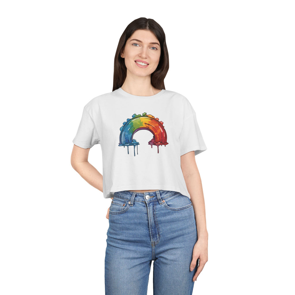Rainbow Drip Crop Tee Women