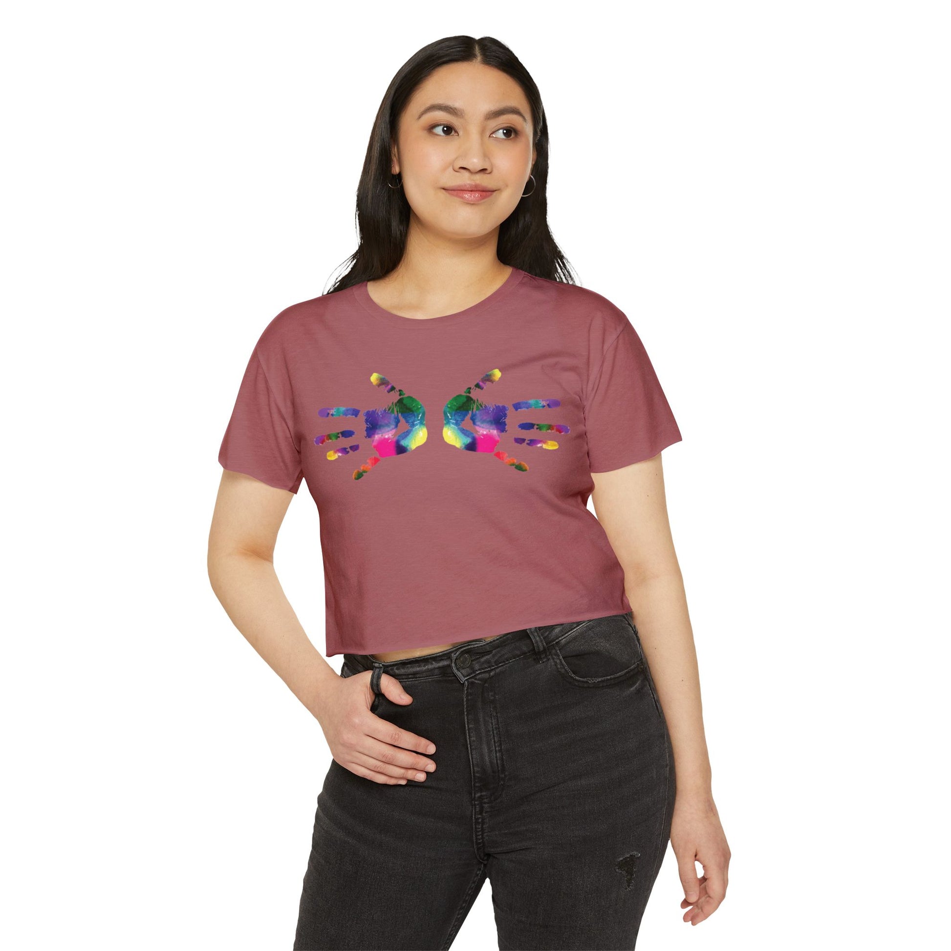 Colorful Handprint Festival Crop Top